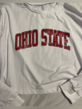 White Tee with Red 'OHIO STATE' Vertical Print